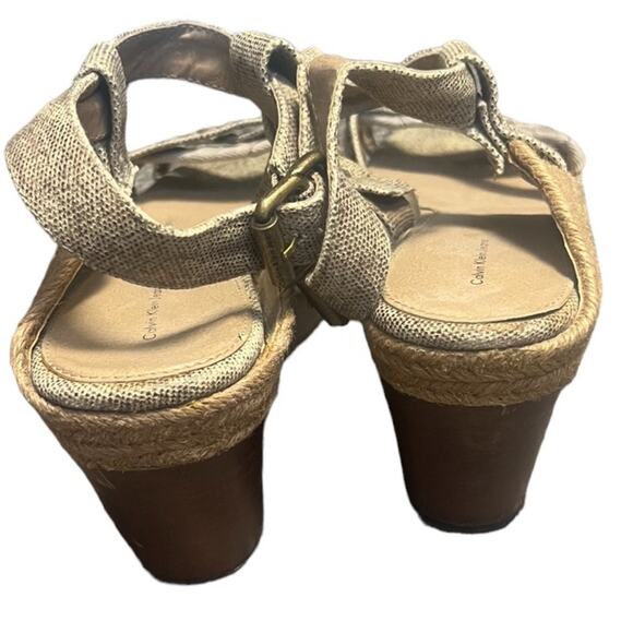 Y2K Calvin Klein Studded Wedge Raffia Edgy Canvas Sandals Size 11 Grunge - Picture 6 of 10